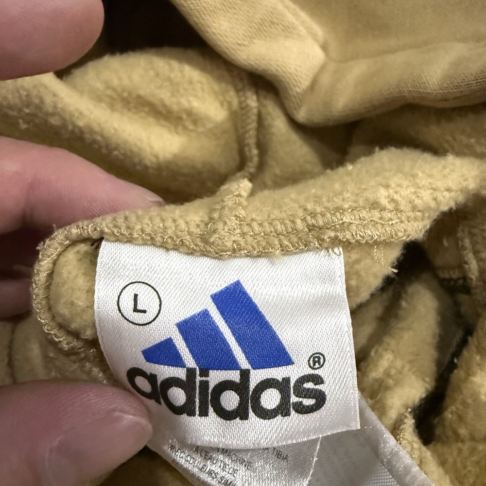 Vintage 90s Adidas Beige Pullover Hoodie Trefoil Embroidered USA Made Mens Sz L - Picture 3 of 8